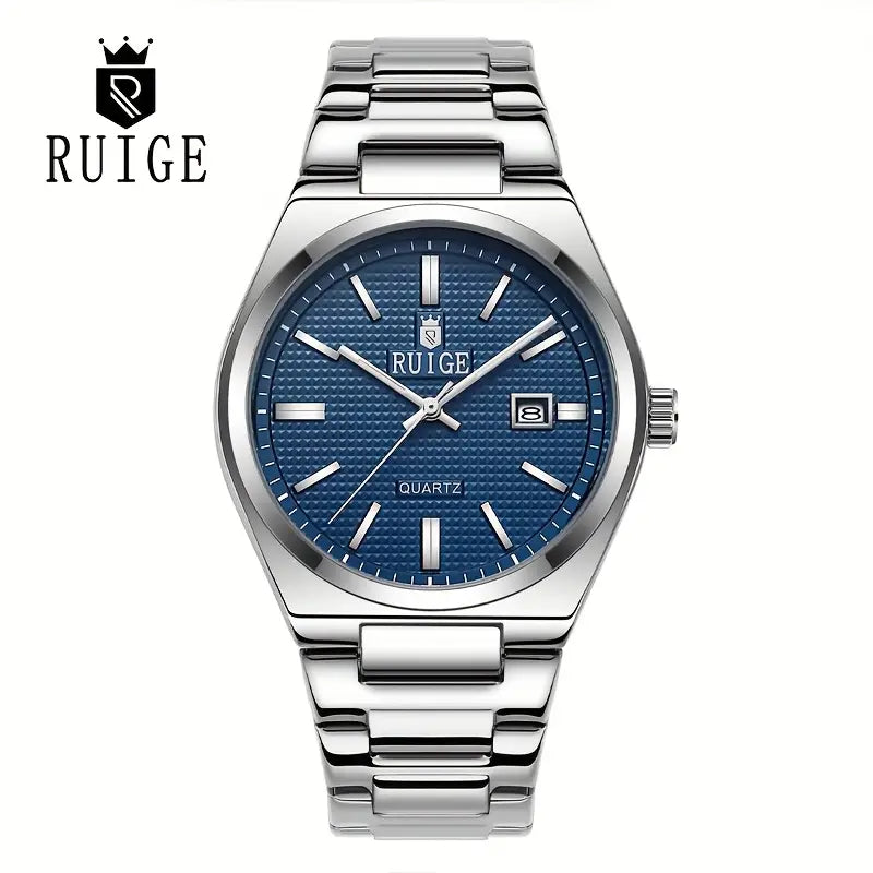 RUIGE New Men's Quartz Watch Stainless Steel Calendar Men's Fashion